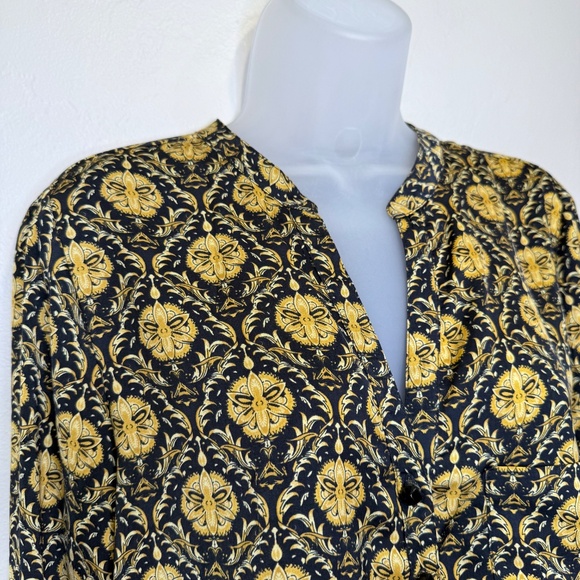 ZARA | Designer Inspo Printed Retro Pattern Button Up Henley Long Sleeve Blouse - Picture 7 of 16